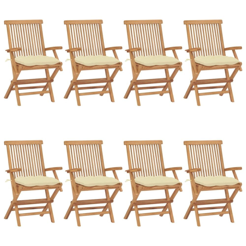 Petromila vidaXL Záhradné stoličky s krémovo-bielymi podložkami 8 ks tíkový masív